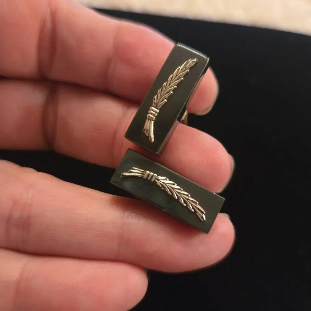 Vintage Wheat Motiff Cuff Links Gunmetal and Silver Tone